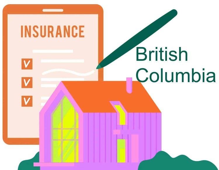 British Columbia house insurance concept showing a home, an insurance form, and a pen.