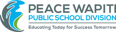 Logo: Peace Wapiti Public School Division. Abstract graphic & motto: Educating Today for Success Tomorrow.