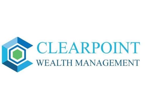 Clearpoint Wealth Management logo with blue and green hexagonal icon.