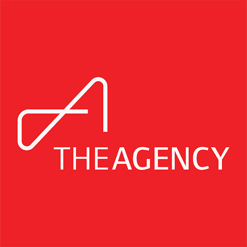 White stylized "A" logo and "THEAGENCY" text on a red background.