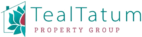 Teal Tatum Property Group logo with teal text, magenta PROPERTY GROUP, and a teal/magenta lotus-house icon.