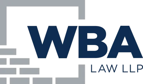 Dark blue WBA LAW LLP logo with a grey brick pattern framing the left side.