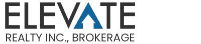 ELEVATE REALTY INC., BROKERAGE logo. Blue triangle A with an upward arrow in ELEVATE.